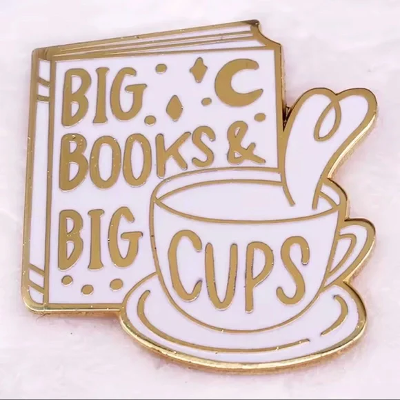 Gold and White Book and Cup Enamel Pin - Picture 1 of 1